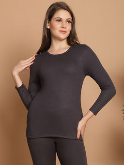 Aerowarm - Charcoal Solid Cotton Regular Fit Thermal Top