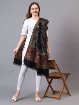 Mizash - Women Fine Wool Ethnic Weave Soft Warm Designer Shawl - Black