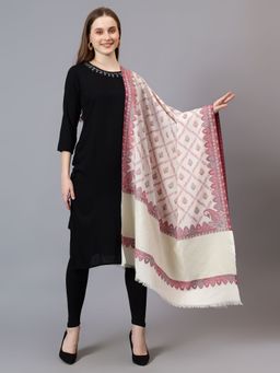 Mizash - Women Faux Pashmina Ethnic Weave with Metallic Paisley Palla Soft & Warm Shawl - Cream