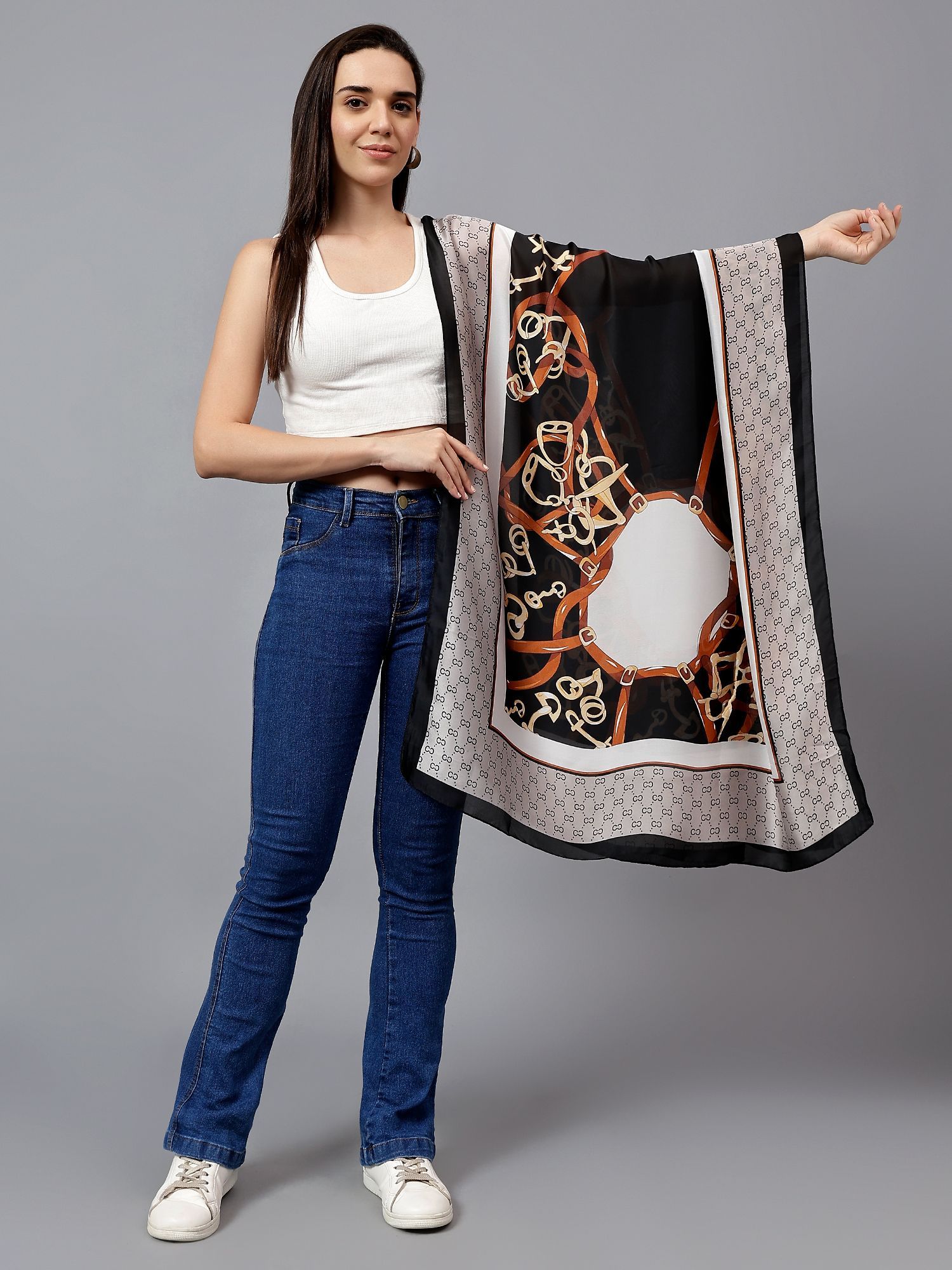 mizash Women Modal Silk Printed Stole - Black-picture-12