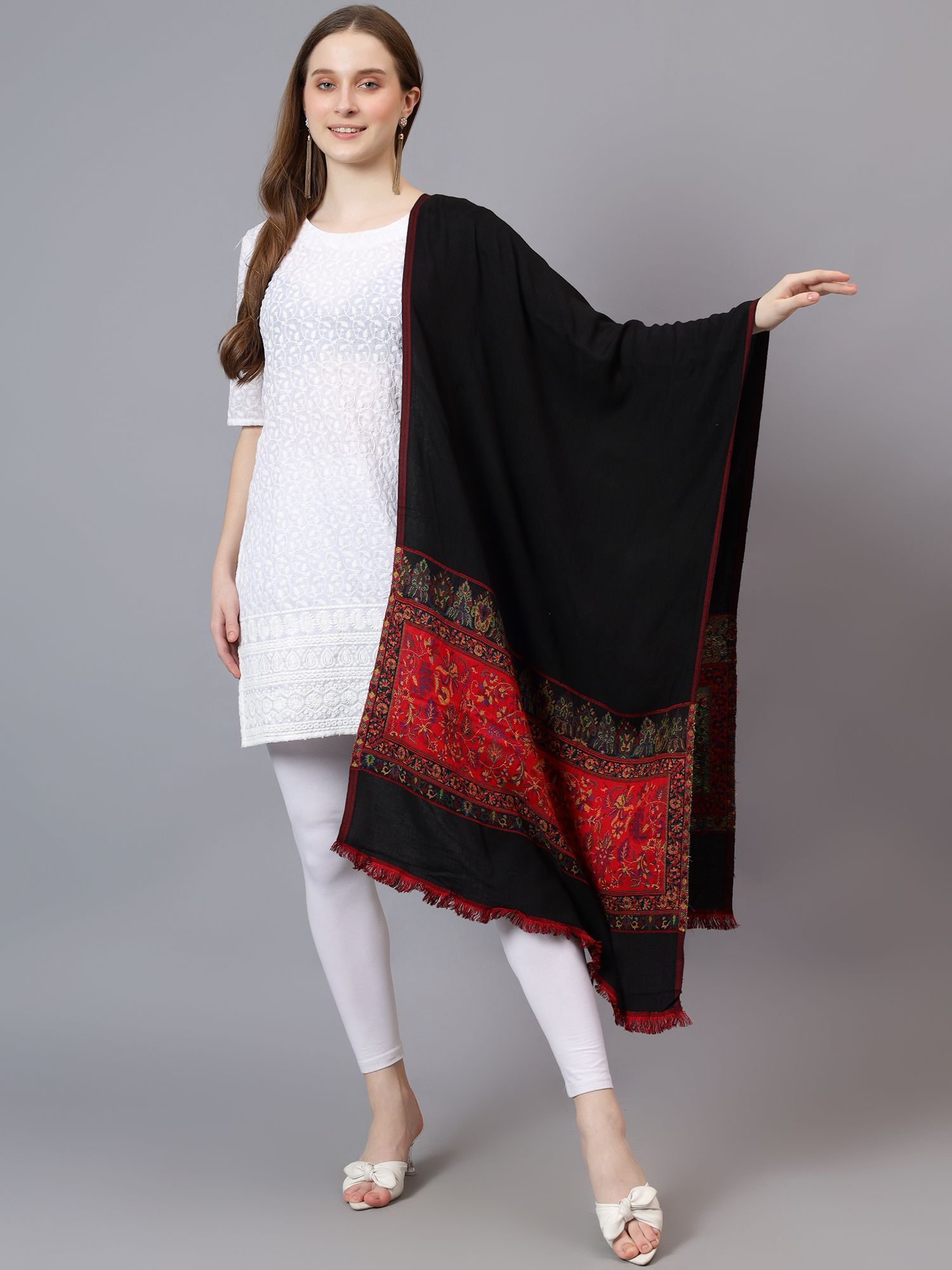 mizash Women Fine Wool Black Designer Soft Warm Stole - Black-picture-14