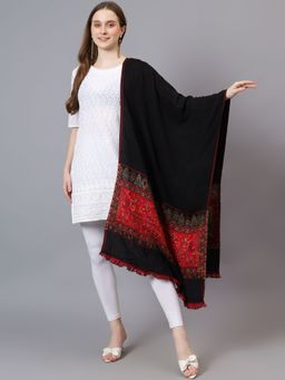 Mizash - Women Fine Wool Black Designer Soft Warm Stole - Black