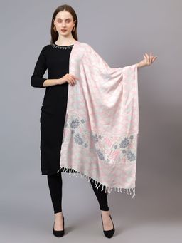 Mizash - Women Fine Wool White Designer Soft Warm Stole - White