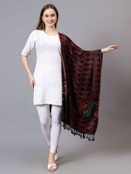 Mizash - Women Fine Wool Designer Soft Warm Stole - Black