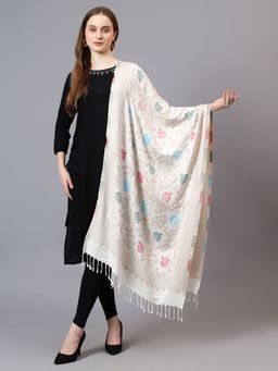 Mizash - Women Fine Wool Ethnic Weave Soft Warm Stole - White