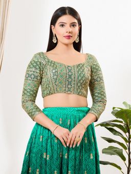 VAMAS - THE DESIGNER BLOUSES - Women Green Sweetheart Neck Padded Stitched Blouse