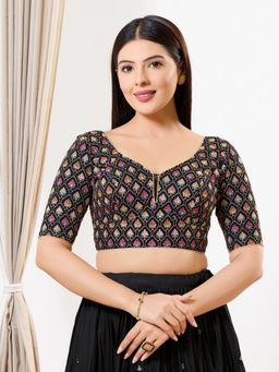 VAMAS - THE DESIGNER BLOUSES - Women Black Sweetheart Neck Padded Stitched Blouse