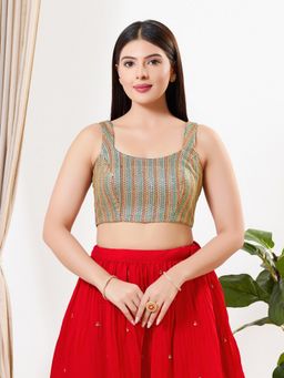 VAMAS - THE DESIGNER BLOUSES - Women Blue Square Neck Padded Stitched Blouse