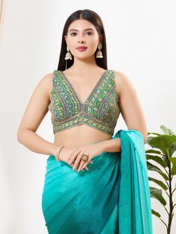 VAMAS - THE DESIGNER BLOUSES - Women Green V-Neck Padded Stitched Blouse