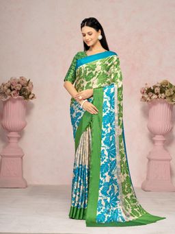 Garden VARELI - Women Green Floral Crepe Saree Without Blouse