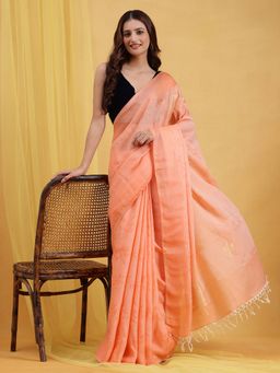 Navyasa By Liva - Peach Liva Jamdani Jacquard Saree with Unstitched Blouse