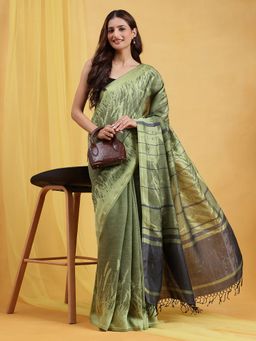 Navyasa By Liva - Green Liva Jacquard Saree with Unstitched Blouse