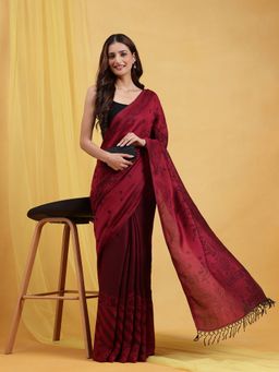 Navyasa By Liva - Maroon Liva Jacquard Saree with Unstitched Blouse