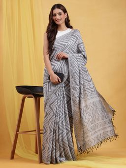 Navyasa By Liva - Grey Liva Jacquard Saree with Unstitched Blouse