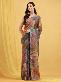 Navyasa By Liva - Green Liva Tissue Floral Print Saree with Unstitched Blouse
