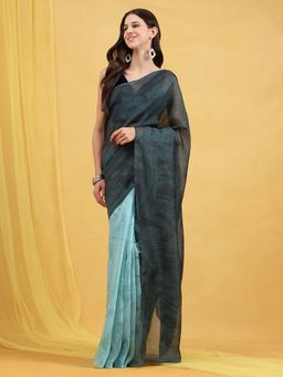 Navyasa By Liva - Green Liva Silk Excel Abstract Print Saree with Unstitched Blouse