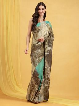Navyasa By Liva - Green Liva Tissue Abstract Print Saree with Unstitched Blouse