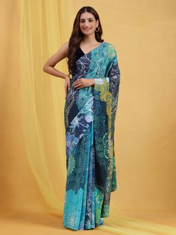Navyasa By Liva - Green Liva Crepe Foil Print Saree with Unstitched Blouse