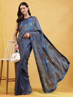 Navyasa By Liva - Blue Liva Tissue Floral Print Saree with Unstitched Blouse