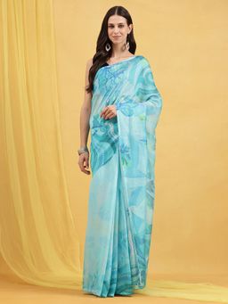Navyasa By Liva - Green Liva Silk Excel Abstract Print Saree with Unstitched Blouse