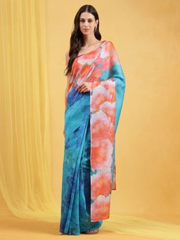 Navyasa By Liva - Green Liva Silk Excel Abstract Print Saree with Unstitched Blouse