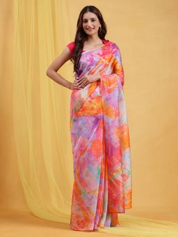 Navyasa By Liva - Multicolor Liva Silk Excel Abstract Print Saree with Unstitched Blouse