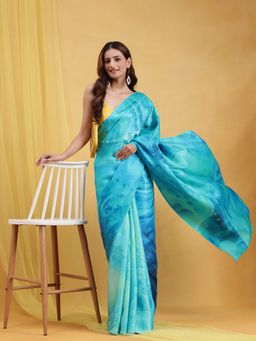 Navyasa By Liva - Blue Liva Satin Crystals Saree with Unstitched Blouse