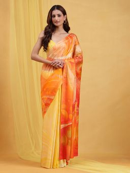 Navyasa By Liva - Yellow Liva Satin Crystals Saree with Unstitched Blouse