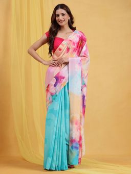 Navyasa By Liva - Black Liva Crepe Foil Print Saree with Unstitched Blouse
