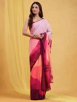 Navyasa By Liva - Pink Liva Georgette Crystals Saree with Unstitched Blouse