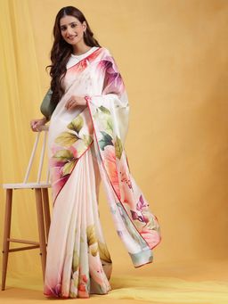 Navyasa By Liva - Multicolor Liva Satin Crystals Saree with Unstitched Blouse