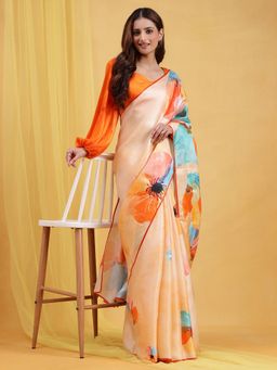 Navyasa By Liva - Multicolor Liva Satin Foil Print Saree with Unstitched Blouse