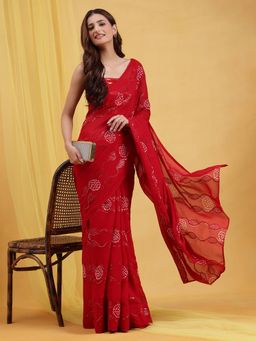 Navyasa By Liva - Red Liva Georgette Embroidered Saree with Unstitched Blouse