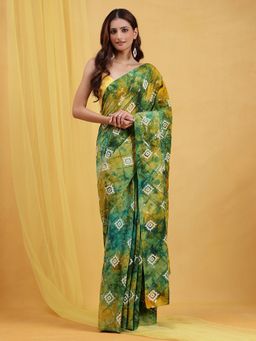 Navyasa By Liva - Green Liva Georgette Embroidered Saree with Unstitched Blouse