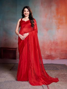 Garden VARELI - Women Red Solid Saree Without Blouse