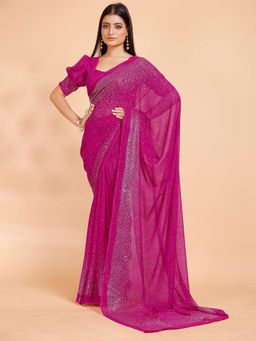 Garden VARELI - Women Magenta Embellished Georgette Saree with Unstitched Blouse
