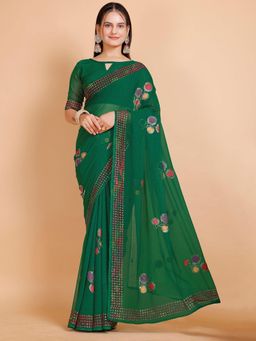 Garden VARELI - Women Green Floral Georgette Saree with Unstitched Blouse