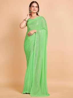 Garden VARELI - Women Green Embellished Georgette Saree with Unstitched Blouse