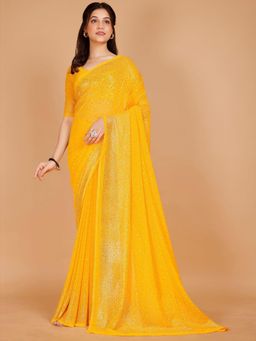 Garden VARELI - Women Yellow Embellished Georgette Saree Without Blouse
