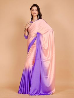 Garden VARELI - Women Purple Ombre Satin Saree with Unstitched Blouse