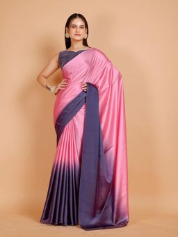 Garden VARELI - Women Pink Ombre Satin Saree Without Blouse