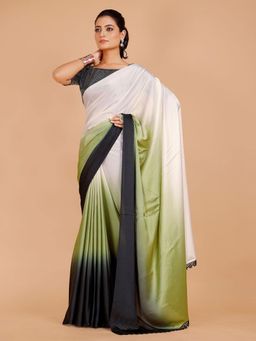Garden VARELI - Women Black Ombre Satin Saree with Unstitched Blouse