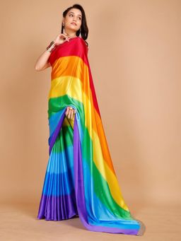 Garden VARELI - Women Multi-Color Colorblock Satin Saree Without Blouse