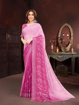 Garden VARELI - Women Pink Ombre Chiffon Saree Without Blouse