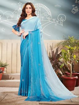 Garden VARELI - Women Blue Ombre Chiffon Saree Without Blouse