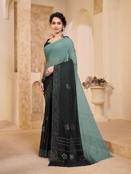 Garden VARELI - Women Black Ombre Tissue Saree Without Blouse