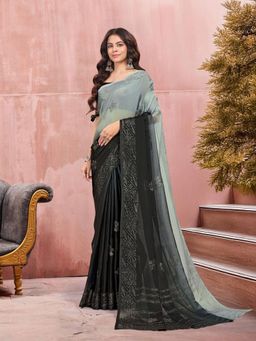 Garden VARELI - Women Black Ombre Chiffon Saree with Unstitched Blouse