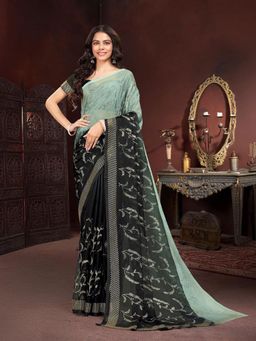 Garden VARELI - Women Black Ombre Chiffon Saree Without Blouse