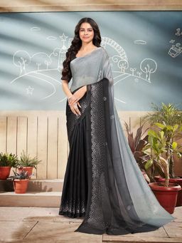 Garden VARELI - Women Black Ombre Chiffon Saree with Unstitched Blouse