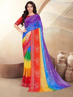 Garden VARELI - Women Multi-Color Colorblock Chiffon Saree with Unstitched Blouse